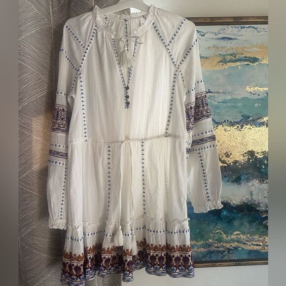 Veronica Beard short white long sleeve boho style dress size medium - Picture 5 of 15